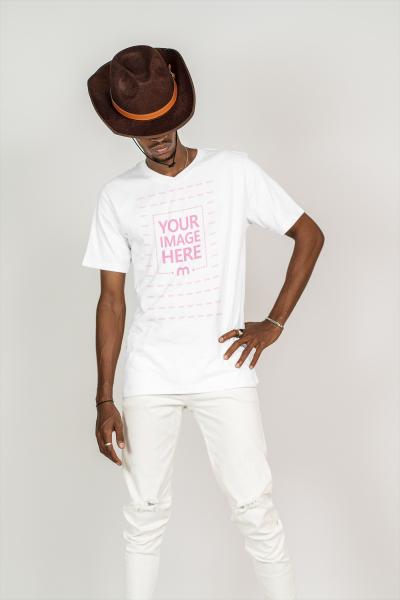 Cowboy on White Background T-Shirt PSD Mockup
