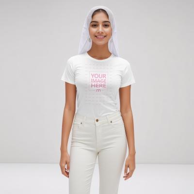 Women's Round Collar T-Shirt Mockup with Model