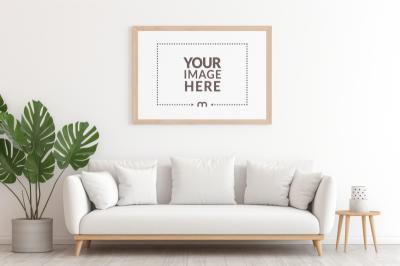 Photo Frame Mockup in Modern Living Room with White Sofa