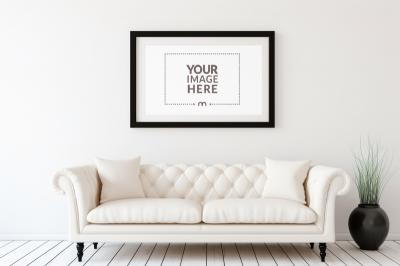 Wooden Frame Mockup in Landscape Orientation for Modern Living Room