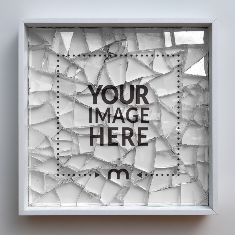 Cracked Glass White Frame Mockup for Grunge Album Covers preview image