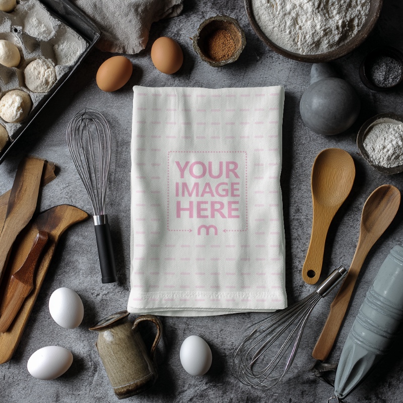 Tea Towel Flat Lay Mockup for Branding Design preview image