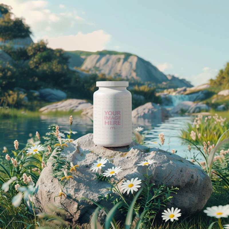 Supplement Bottle Mockup on Nature for Health Product Packaging preview image