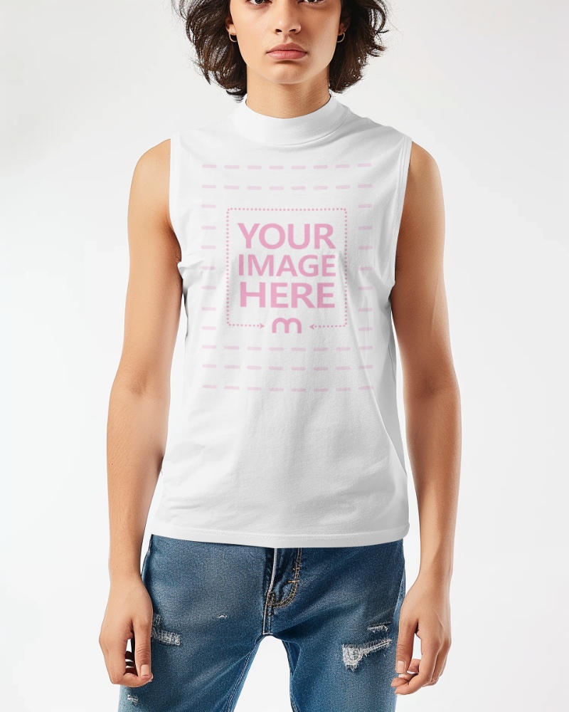 Sleeveless T-Shirt Mockup on Female Model for Gym wear Branding preview image