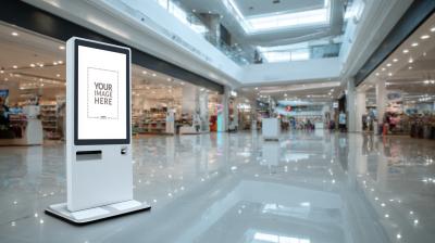 Vertical Kiosk Mockup in Shopping Mall for Interactive Display