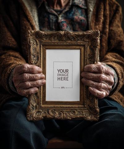 Senior Person Handheld Frame Mockup with Ornate Edges