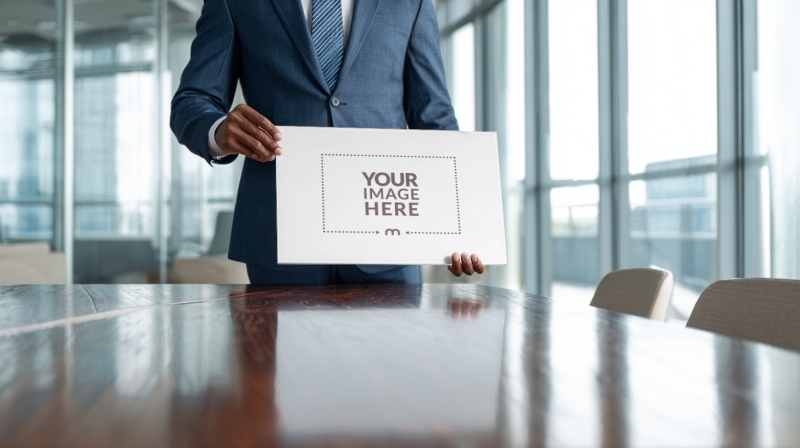 Corporate Pitch Mockup Held by Employee in Office Meeting Room preview image