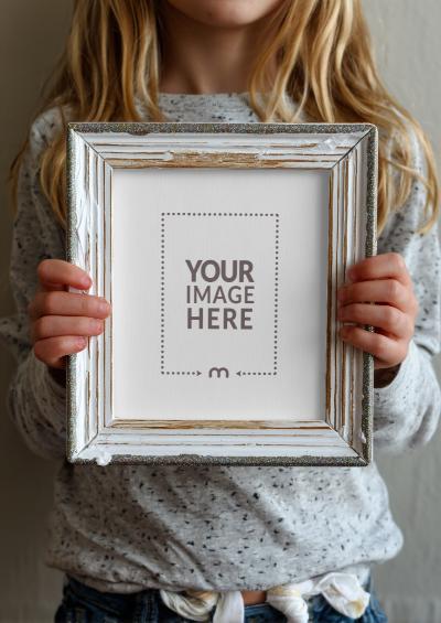 Handmade Picture Frame Mockup Held by Child for Craft Showcase