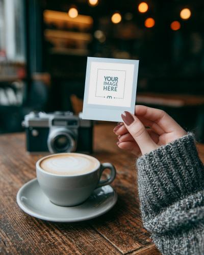 Polaroid Frame Mockup in Café Scene for Cozy Lifestyle Branding