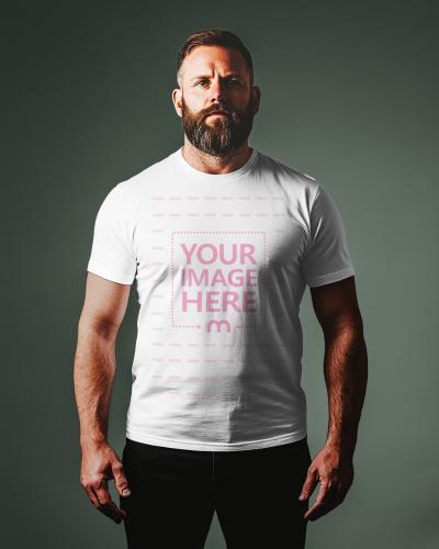 Classic T-Shirt Mockup on Bearded Man for Casual Wear Branding