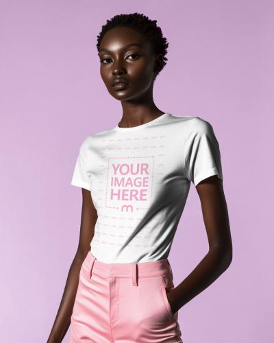 Fitted Sports T-Shirt Mockup on Athletic Female Model for Activewear