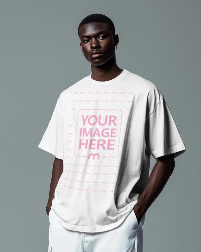 Plain Tee Mockup on Athletic Male Model for Fitness Brand Promotion