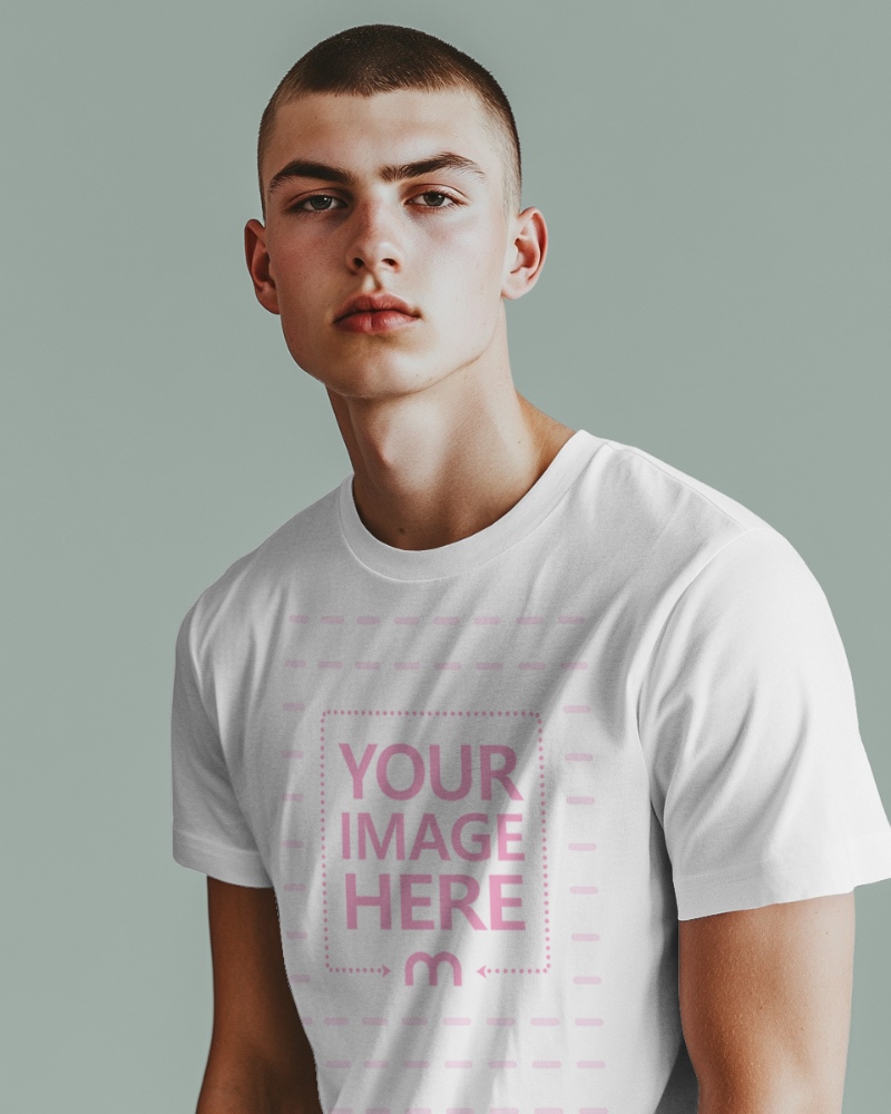 Slim Fit T-Shirt on Short-Haired Male Model for Apparel Branding preview image