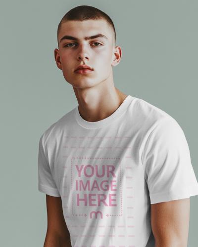 Slim Fit T-Shirt on Short-Haired Male Model for Apparel Branding