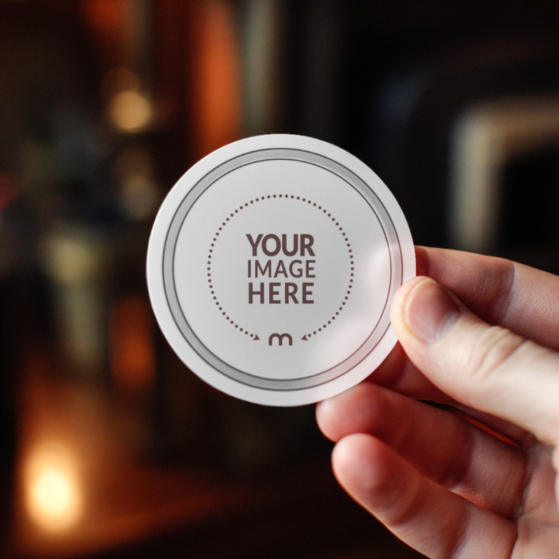 Round Vinyl Sticker Mockup in Hand for Sticker Design preview image