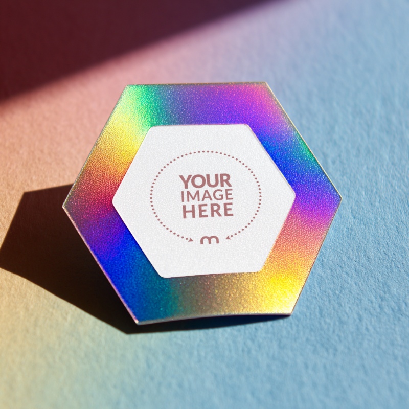 Hexagon Holographic Frame Sticker Mockup preview image