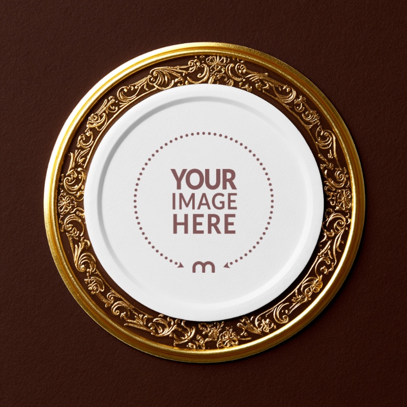 Glossy Round Frame Mockup with Embossed Gold Detail preview image