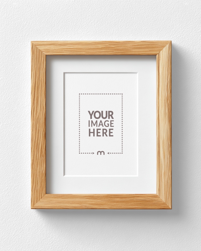 Oak Wooden Frame Mockup with White Backdrop for Eco Posters preview image