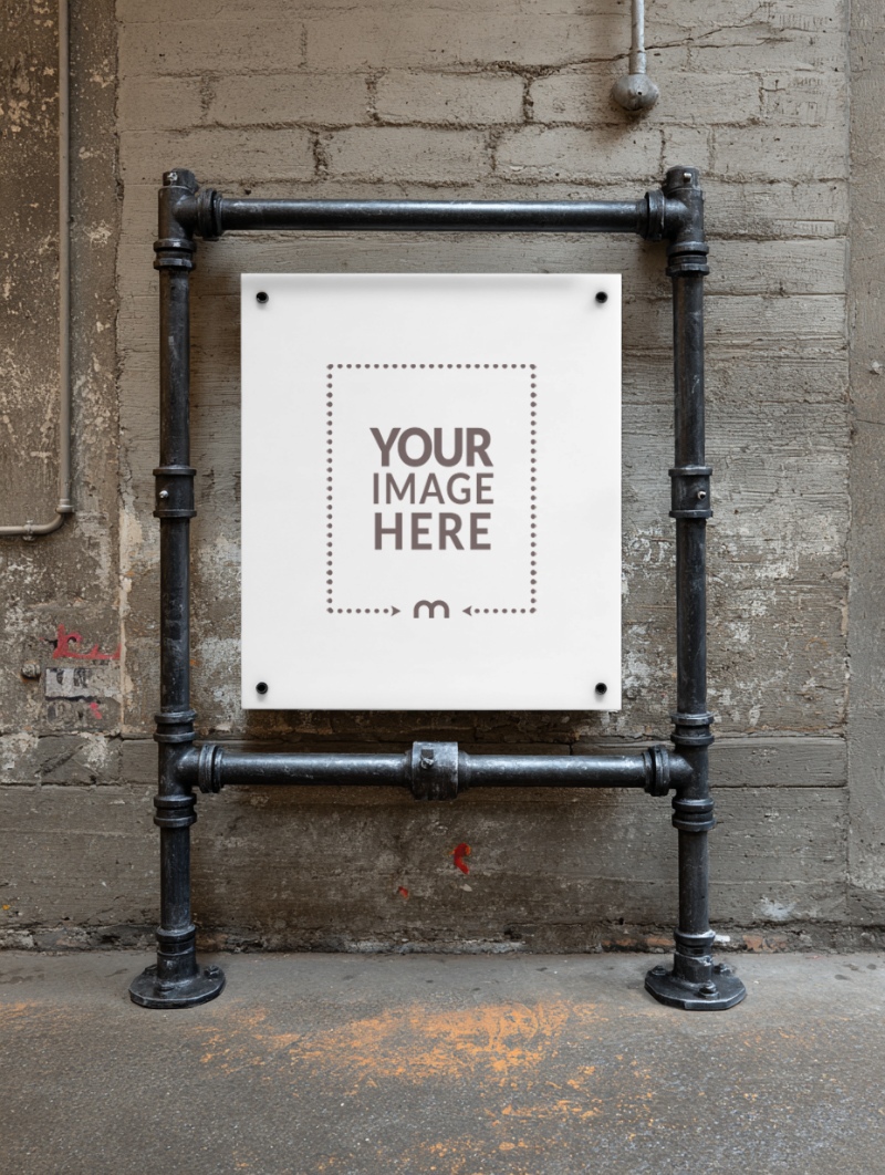 Industrial Black Iron Pipe Frame Mockup for Urban Poster Displays preview image