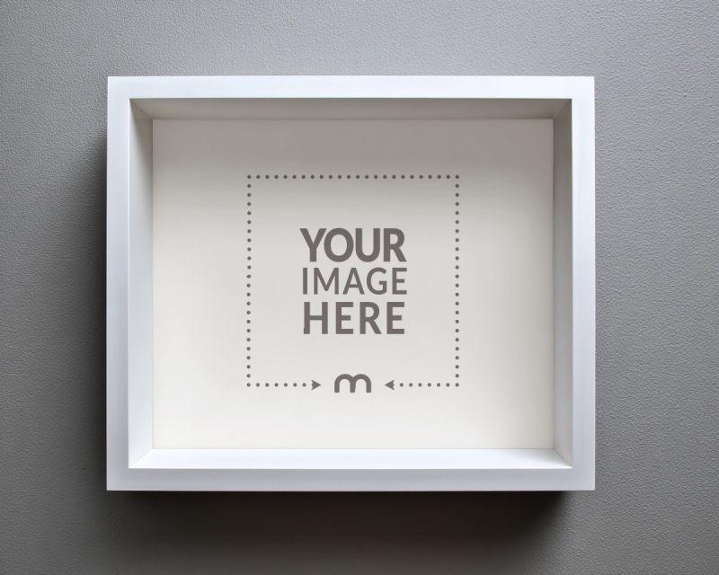 Landscape White Shadowbox Frame Mockup in Isolated Wall preview image