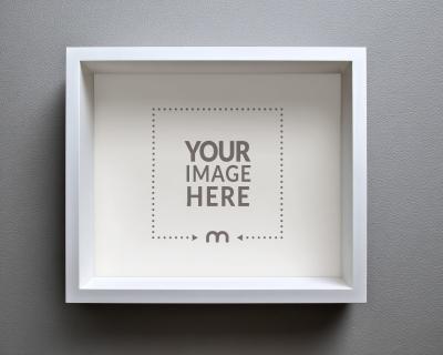 Landscape White Shadowbox Frame Mockup in Isolated Wall