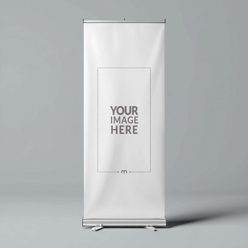 Freestanding Roll-Up Banner Mockup for Trade Fair Promotions preview image