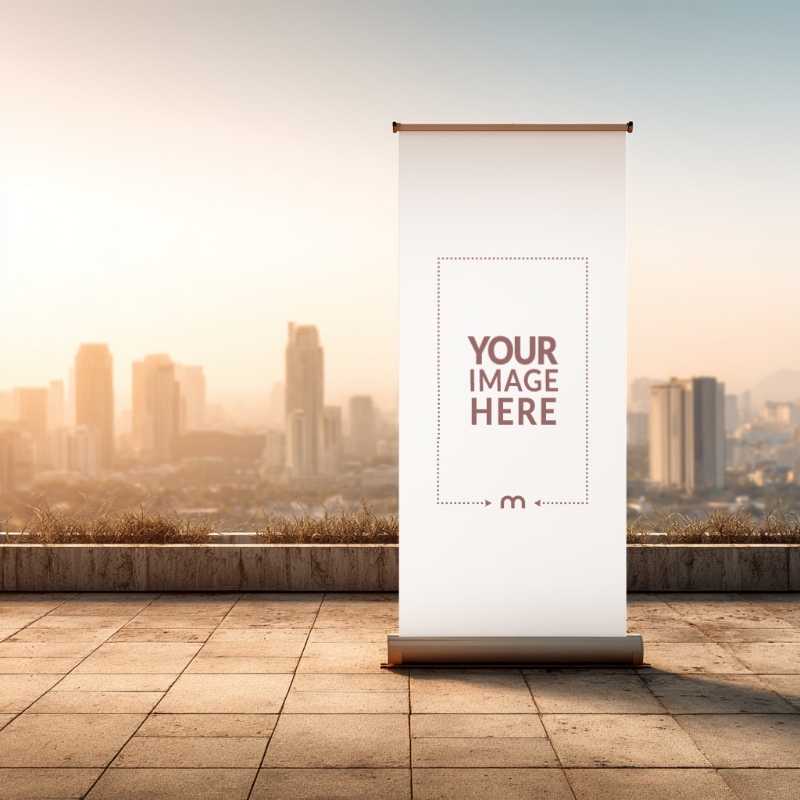 Rooftop Roll-Up Banner Mockup for Skyline Event Marketing preview image