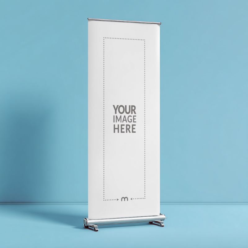 Silver Stand Roll Banner Mockup for Storefront Advertising preview image
