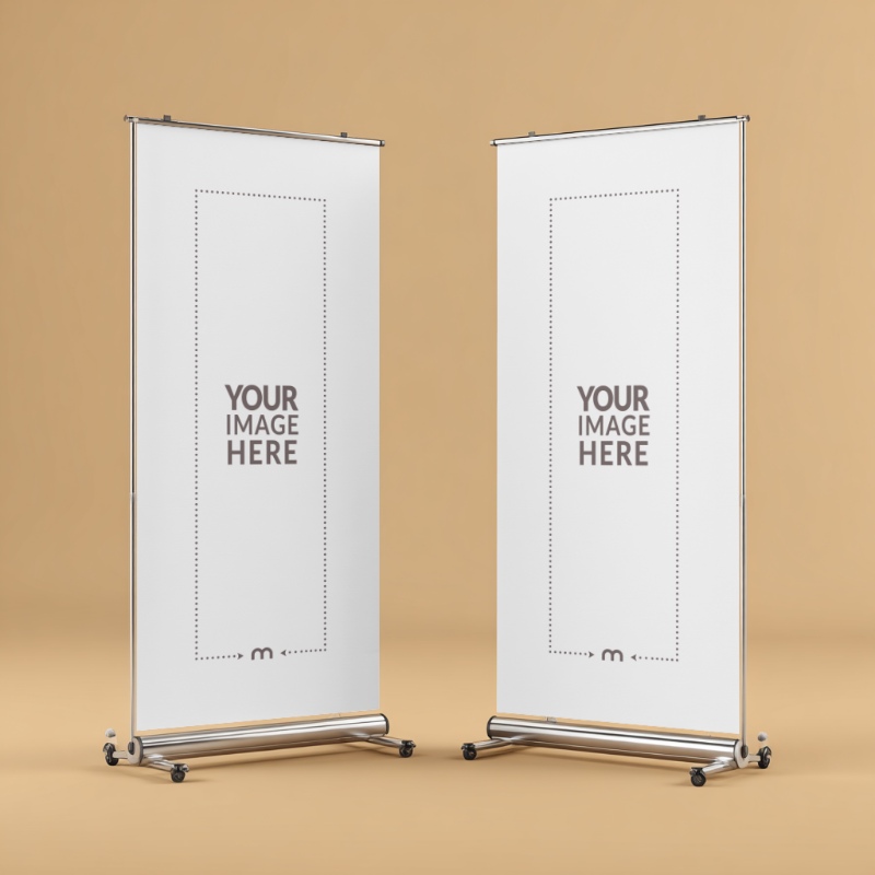 Dual Roll-Up Banner Mockup for Side-by-Side Product Launches preview image