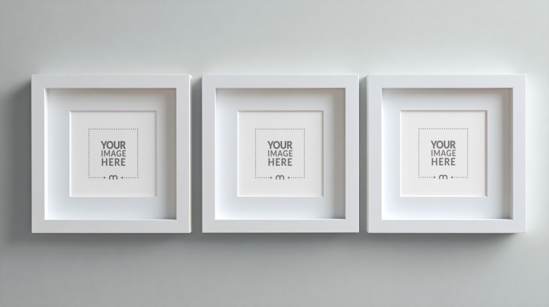 Triple White Square Frames Mockup for Gallery Wall Displays preview image