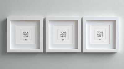Triple White Square Frames Mockup for Gallery Wall Displays
