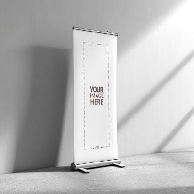 Angled Roll-Up Banner Mockup on Floor for Studio Branding