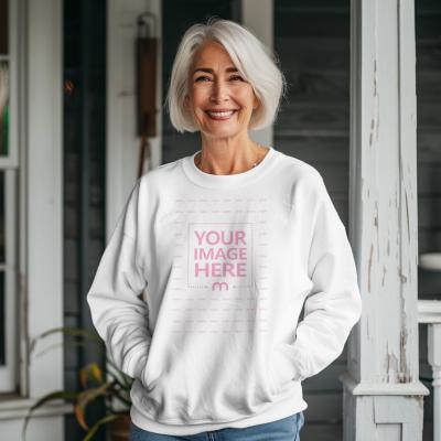 Sweatshirt Mockup for Cozy Apparel Design with Senior Model