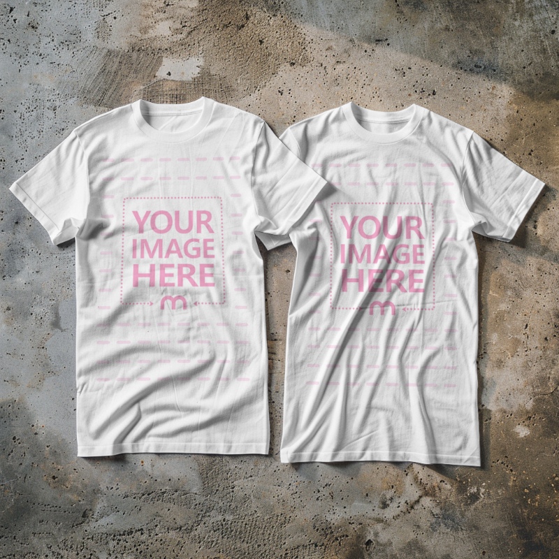 Two T-Shirts Laying Flat Mockup for Matching Outfit Promotions preview image