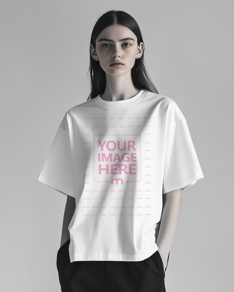 T-Shirt on Stylish Woman with Slick Hair for Trendy Apparel Line preview image