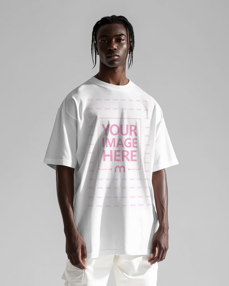 T-Shirt Mockup on Tall Male Model for Streetwear Branding preview image