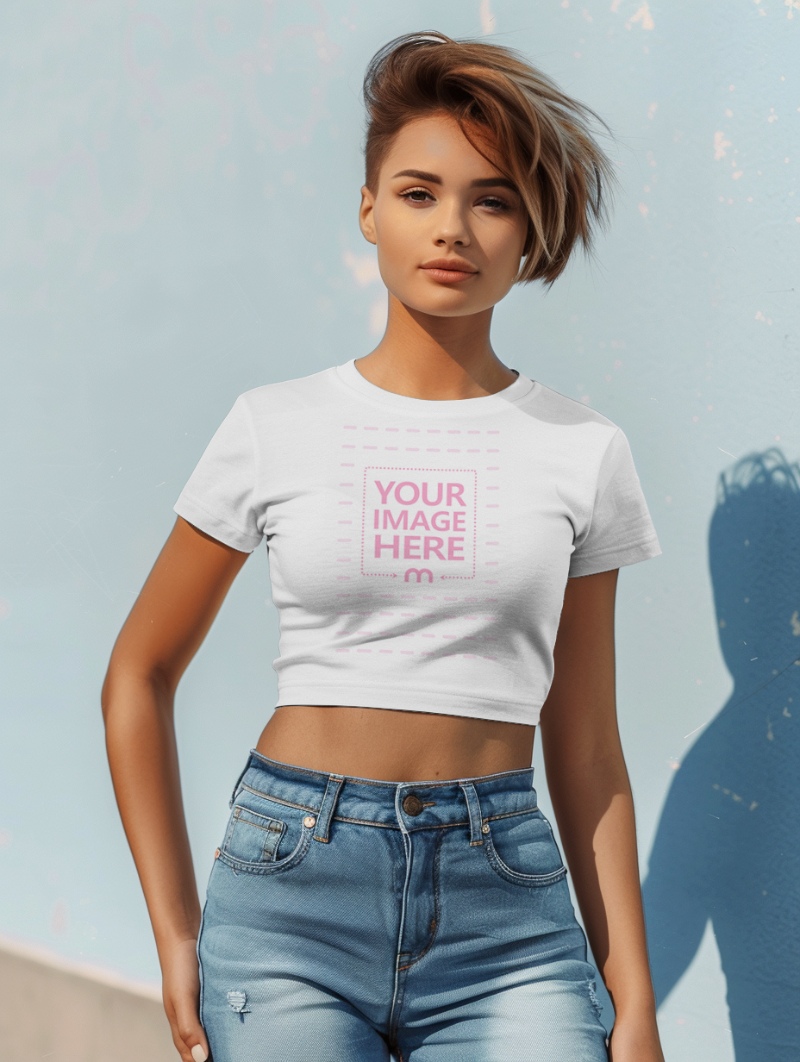 Crop Top Mockup on Woman with Short Hair for Summer Clothing preview image