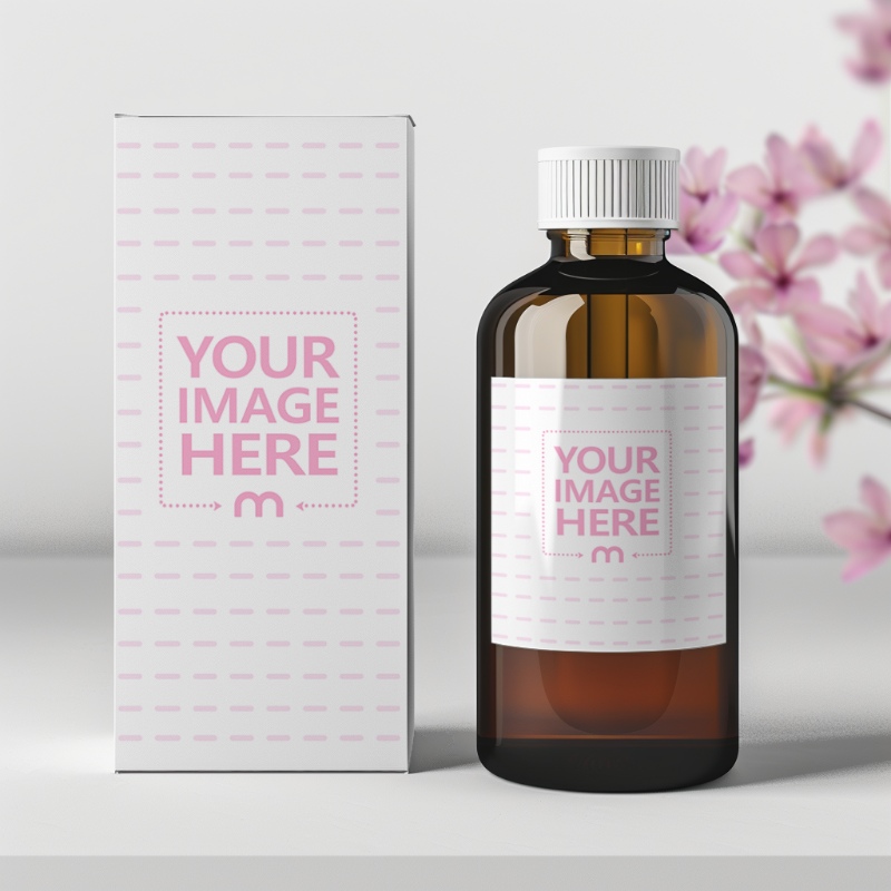 Amber Bottle Mockup with Label for Natural Skincare Design preview image