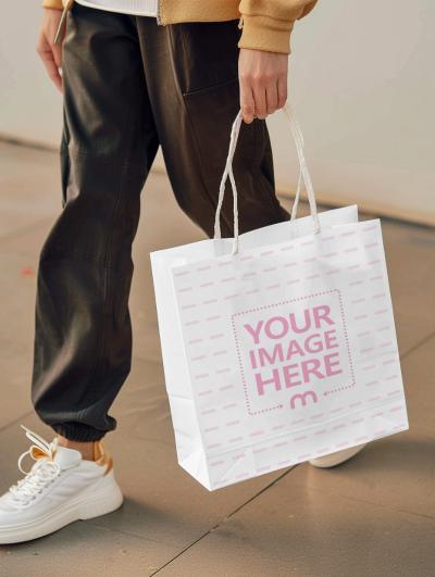 Paper Bag Carried by Person Mockup for Eco-Friendly Packaging Design