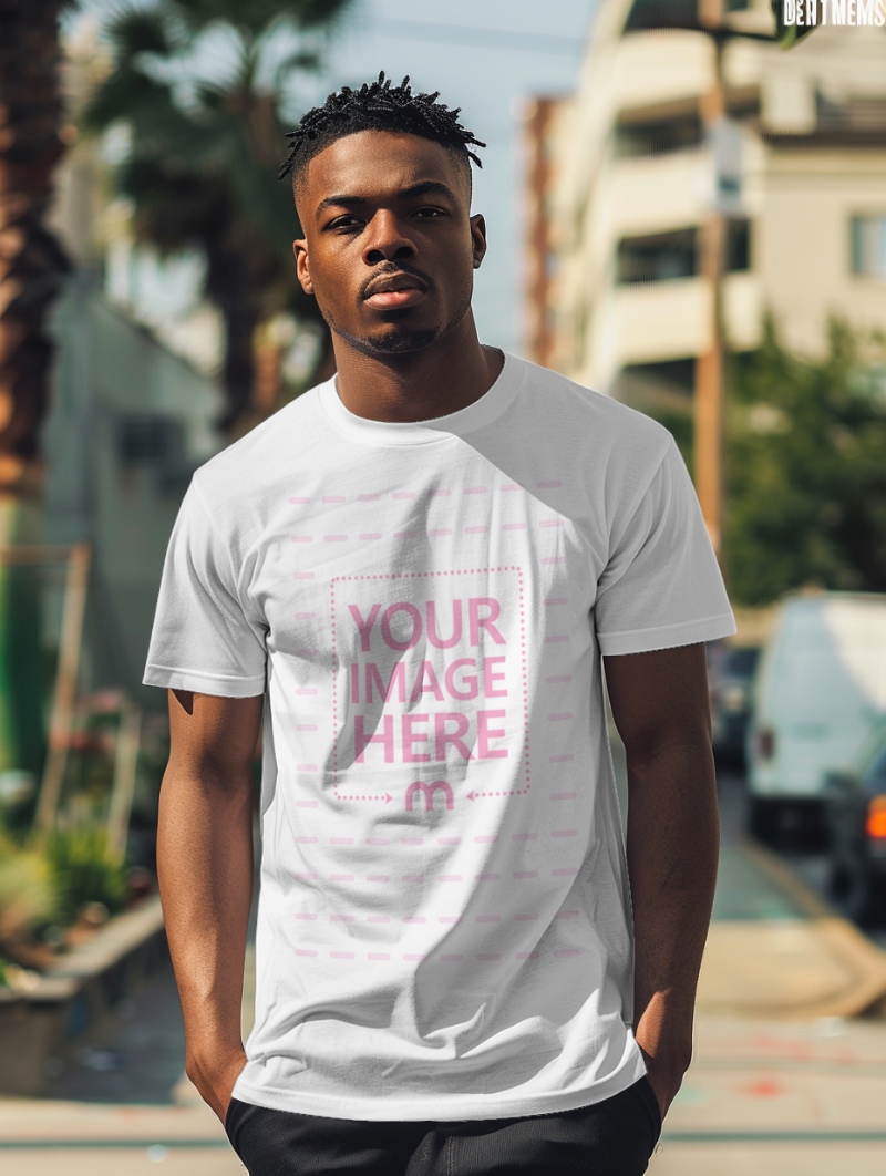 Black Male Model in T-Shirt Mockup for Streetwear Campaign preview image