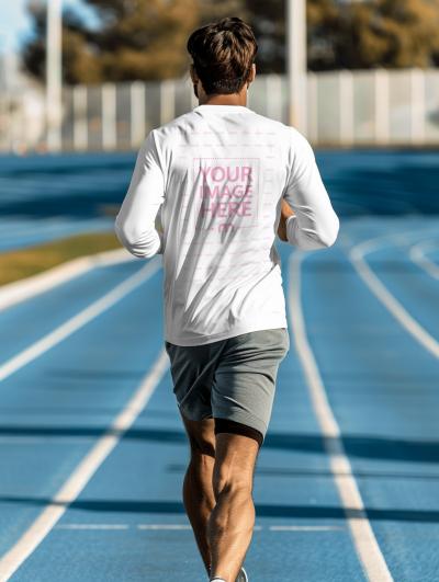 Full Sleeve T-Shirt Mockup on a Runner for Outdoor Apparel