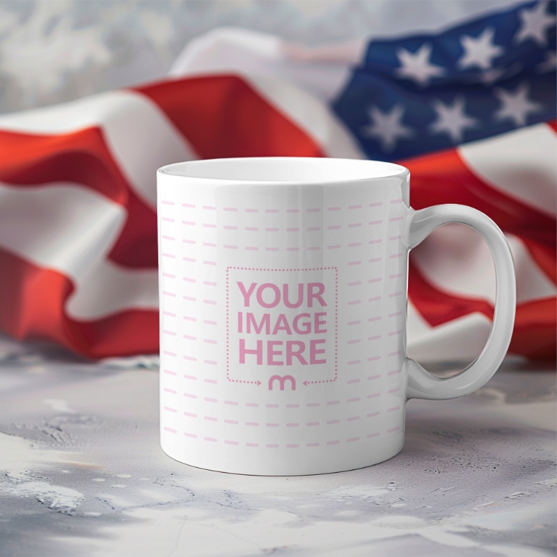 Ceramic Mug Mockup with USA Flag for Patriotic Merchandise preview image