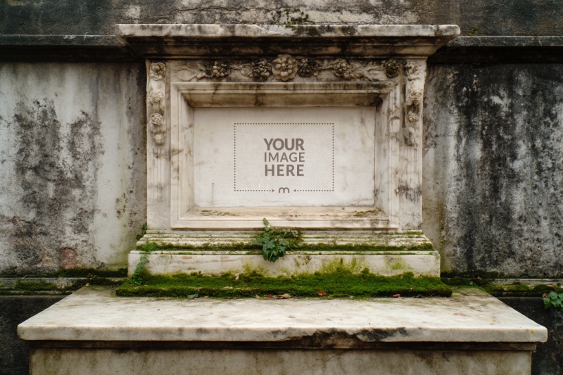 Marble Memorial Plaque Mockup for Ancient Cemetery Inscription preview image