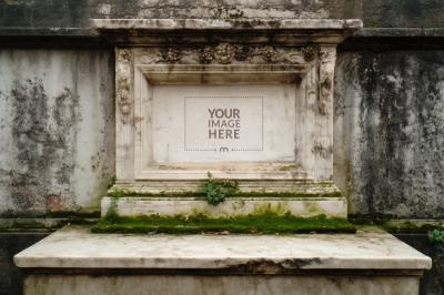 Marble Memorial Plaque Mockup for Ancient Cemetery Inscription