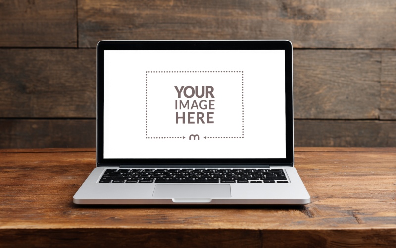MacBook Screen Mockup on Wooden Table for UI Concept Displays preview image