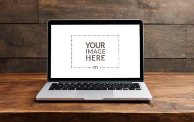 MacBook Screen Mockup on Wooden Table for UI Concept Displays
