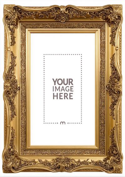 Gold Picture Frame Mockup for Classic Portrait Arts