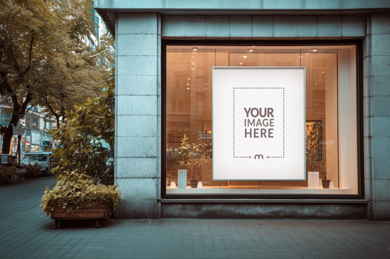Storefront Glass Window Poster Mockup for Seasonal Campaign preview image