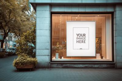 Storefront Glass Window Poster Mockup for Seasonal Campaign