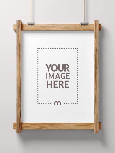 Wooden Poster Frame Mockup for Art Fair Branding